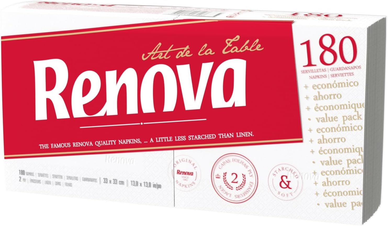 Detalle 2 de Renova Servilletas de Papel Art de la Table 180 🧻 Blanche