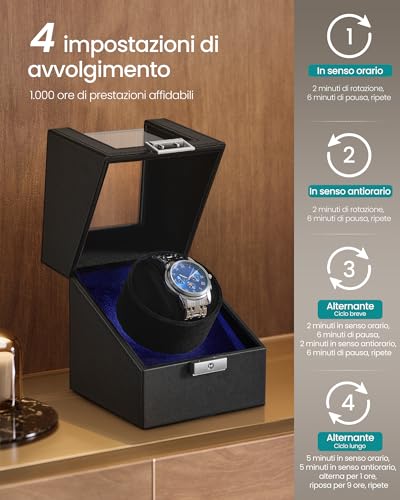 Detalle de SONGMICS Carica Orologi JWB030B01: caricatore automatico singolo con motore silenzioso e luce integrata