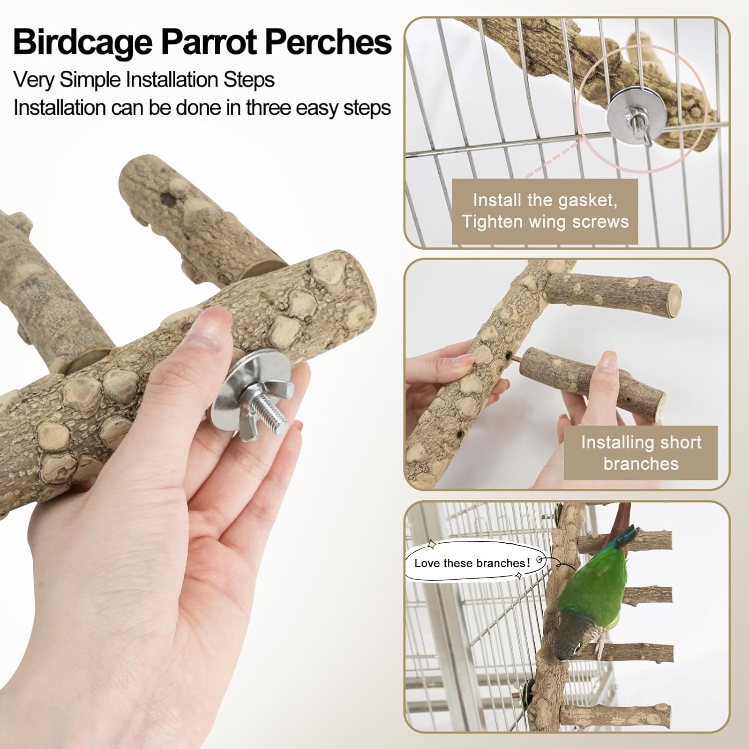 Detalle de QZDAFFIC 6PCS Parrot Perch Bird Perches for Cage – Natural Pepper Wood Platform