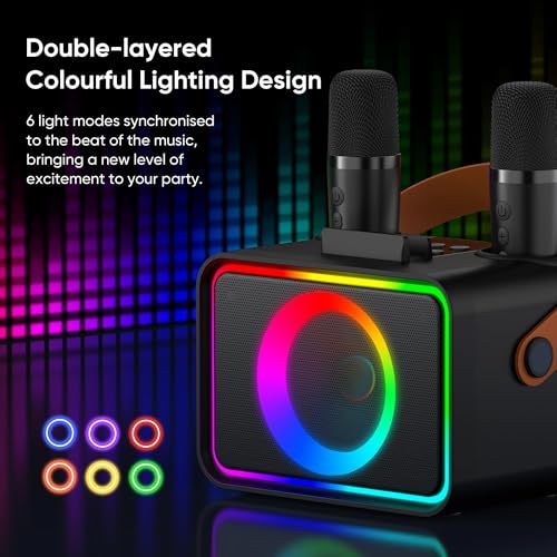 Detalle de Wowstar Karaoke Machine 2: Portable Bluetooth Karaoke Speaker with 2 mics and Disco Lights