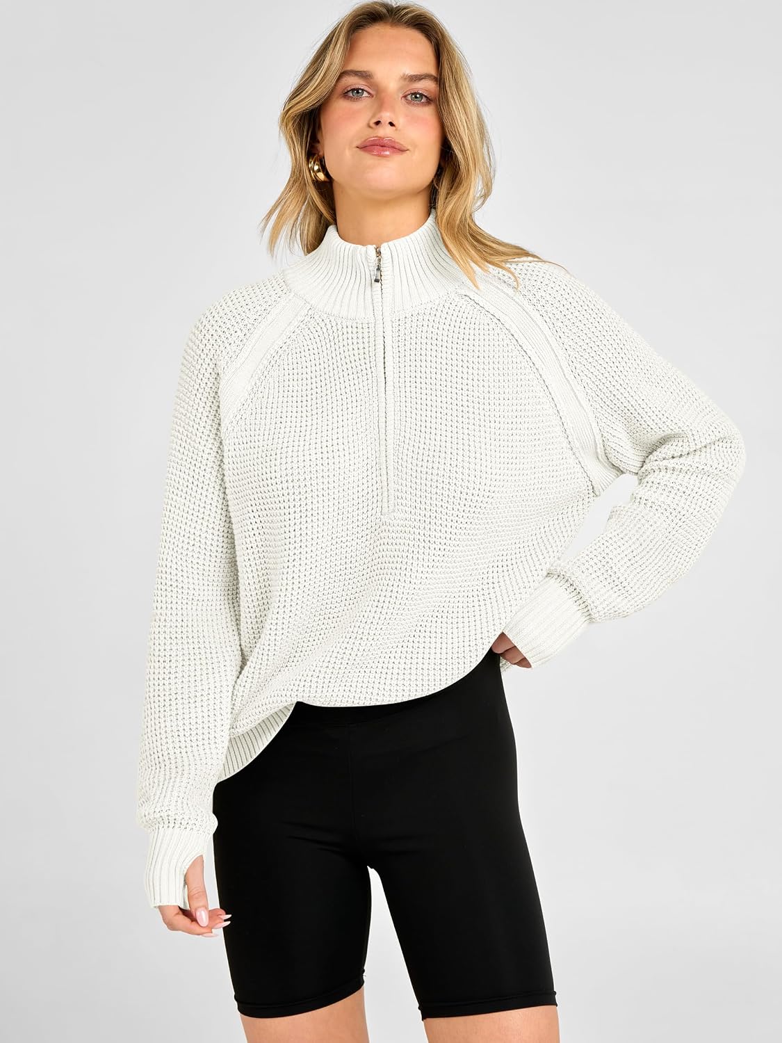 Detalle 2 de ANRABESS Quarter-Zip Sweater in Waffle Knit