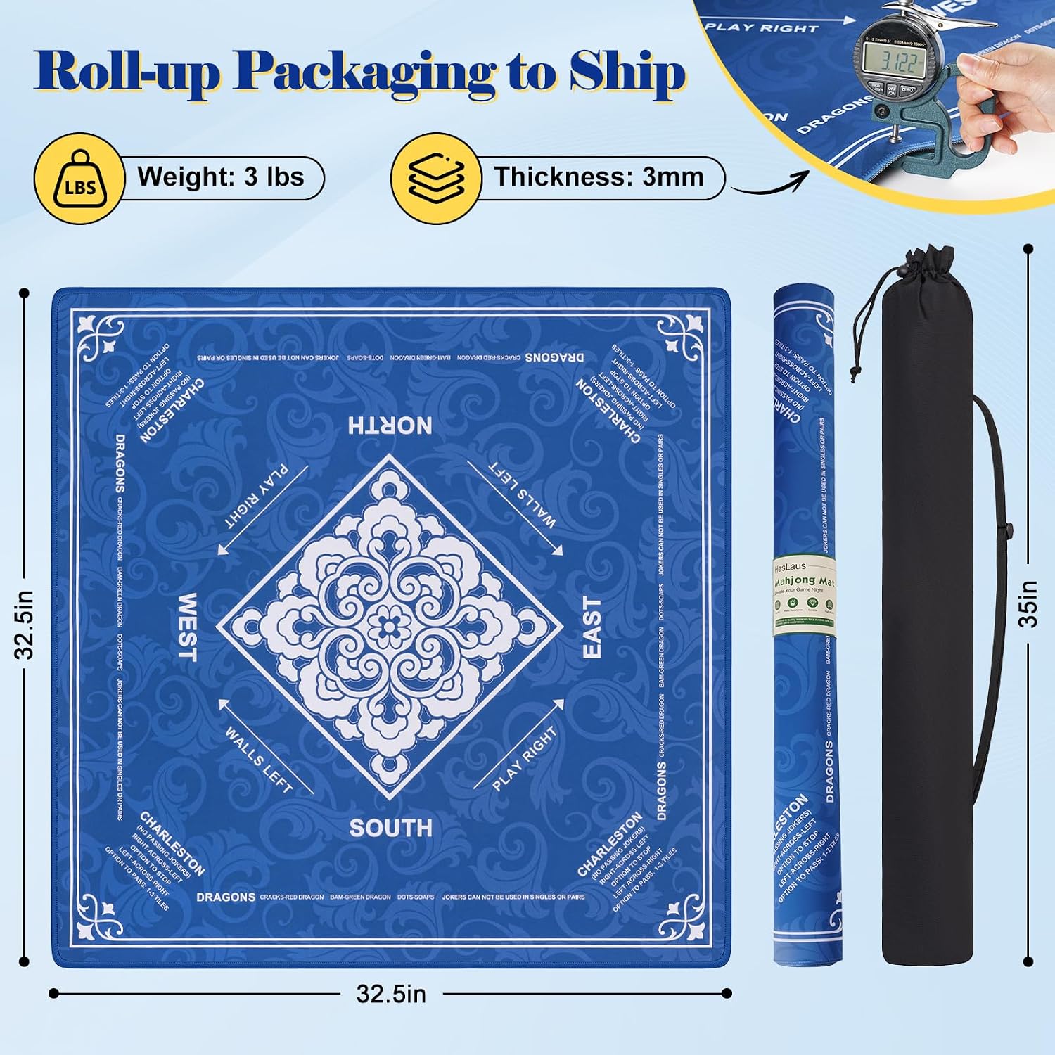 Thumbnail 3 de Shipped Rolled Mahjong Mat with Rule (32.5" x 32.5"): Waterproof, Non-Slip Surface with Charleston Rules
