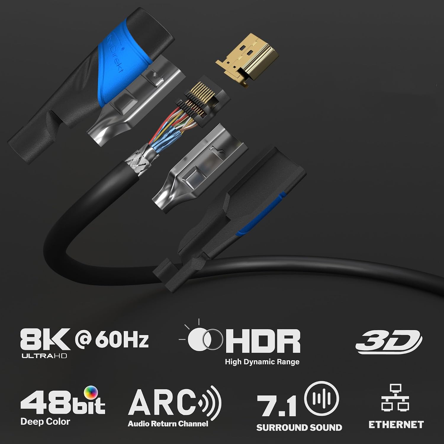 Thumbnail 1 de KabelDirekt 8K/4K HDMI Cable – German‑Engineered, 5x 1m & More (0.15m–22.5m) with 10K/8K@60Hz and 4K@120Hz