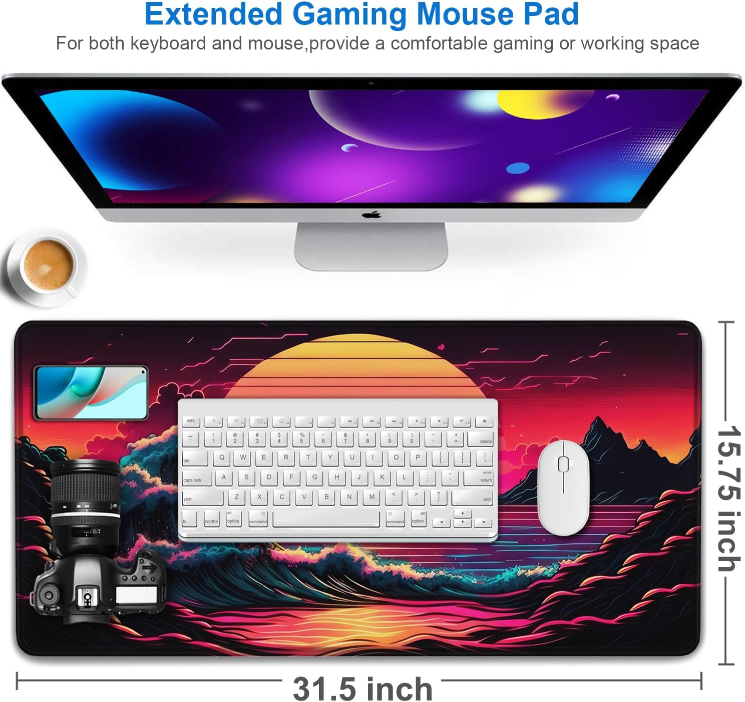 Detalle 2 de Naukay Large Extended Mouse Pad, 31.5 x 15.7-Inch, Water-Resistant