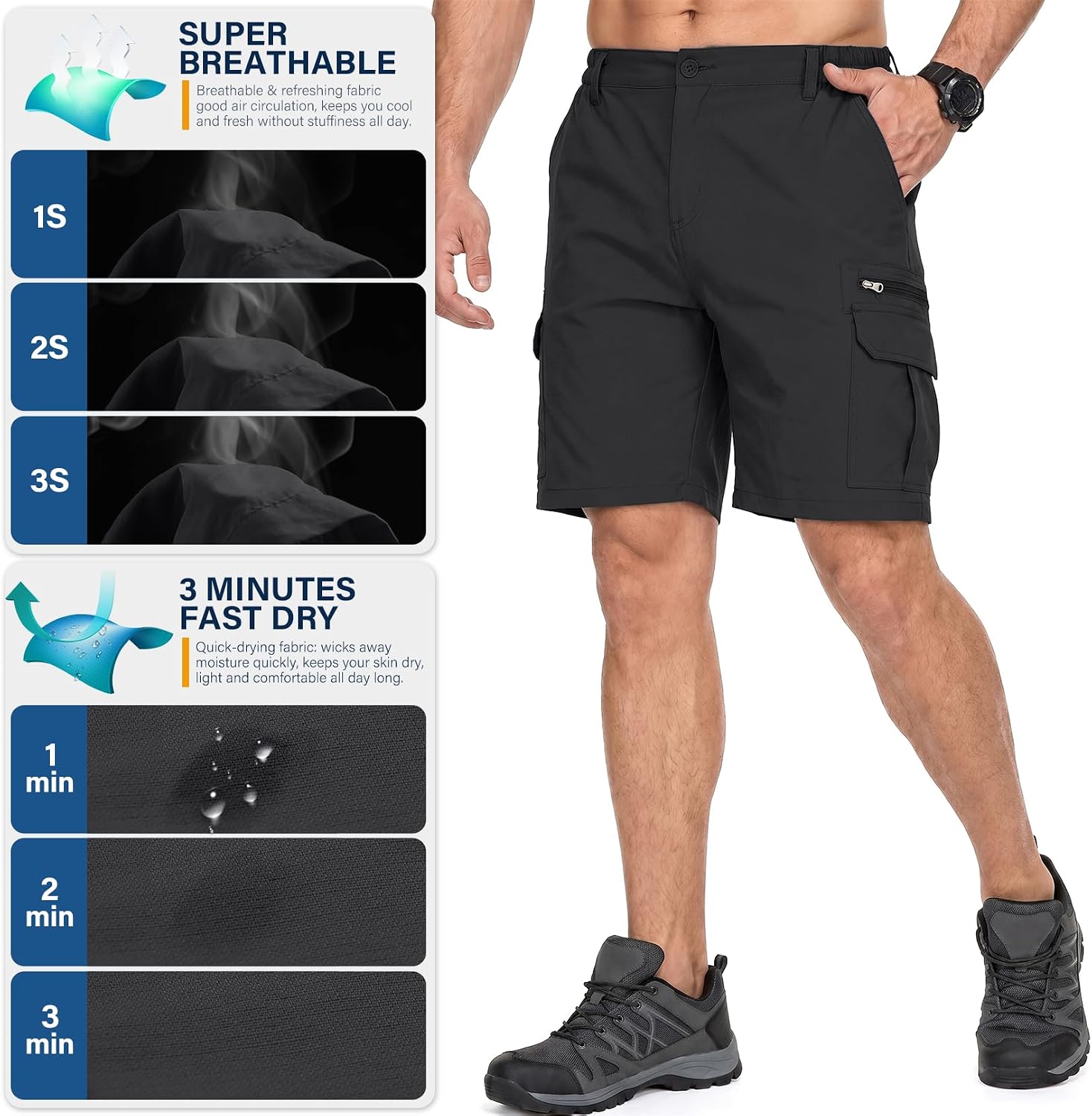 Detalle 2 de Jessie Kidden Outdoor Shorts: Lightweight, Water-Resistant Hiking Cargo Shorts