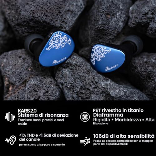 Detalle de Linsoul Kiwi Ears Cadenza II: IEM dinamico con driver da 10 mm e chassis CNC in alluminio blu