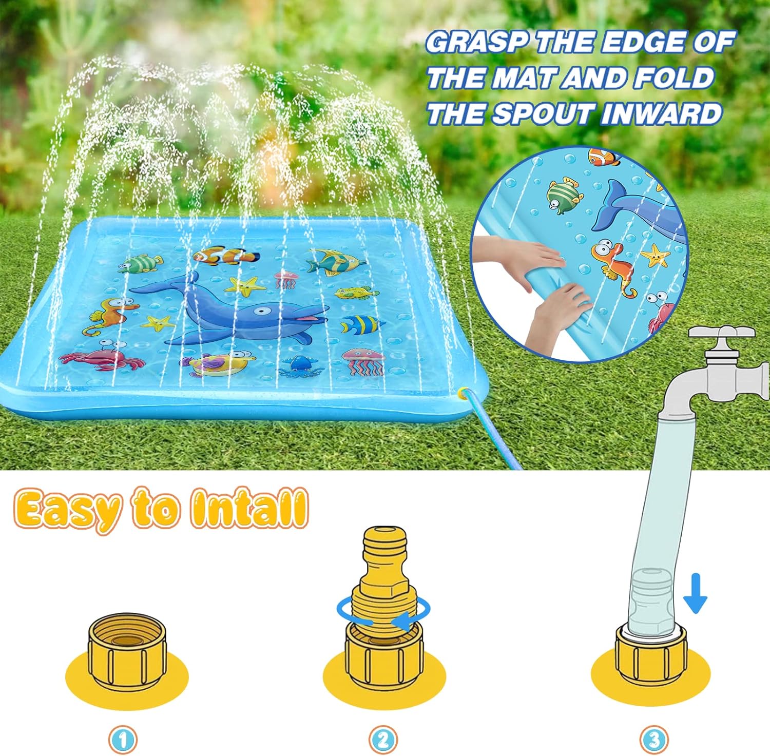 Thumbnail 3 de Growsland Splash Pad for Toddlers: 67" Outdoor Sprinkler Splash Mat for Backyard Fun