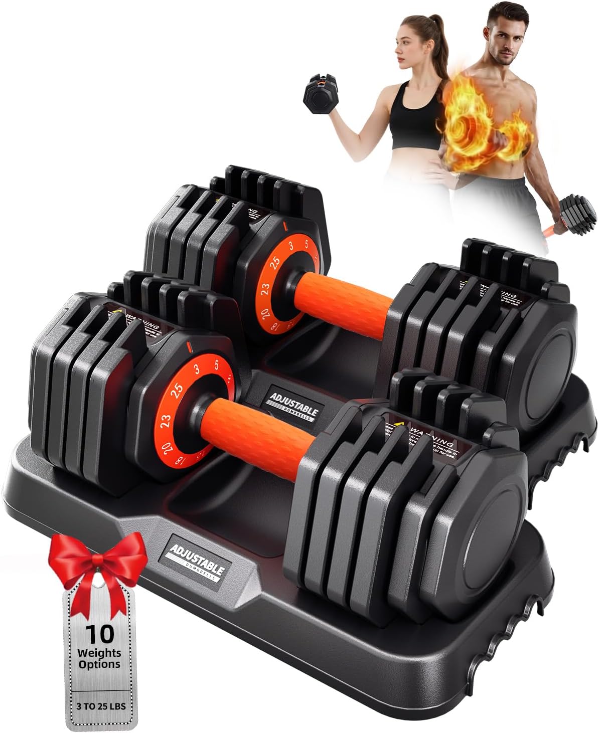 Detalle de WLR Adjustable Dumbbell Set, 10 Weight Settings, Quick-Dial, 25 lb Each
