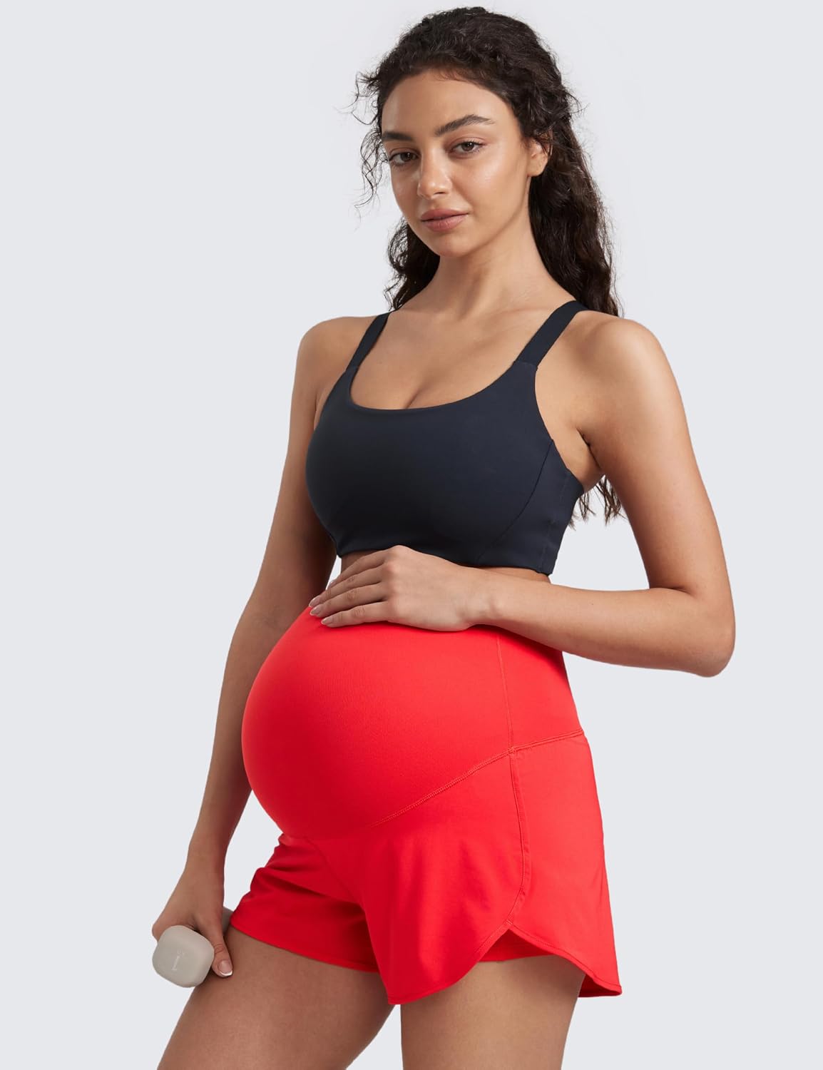 Detalle de CRZ YOGA Womens 2 in 1 Maternity Workout Shorts 3'' – Over Bump, Pocket, 2-in-1 Design