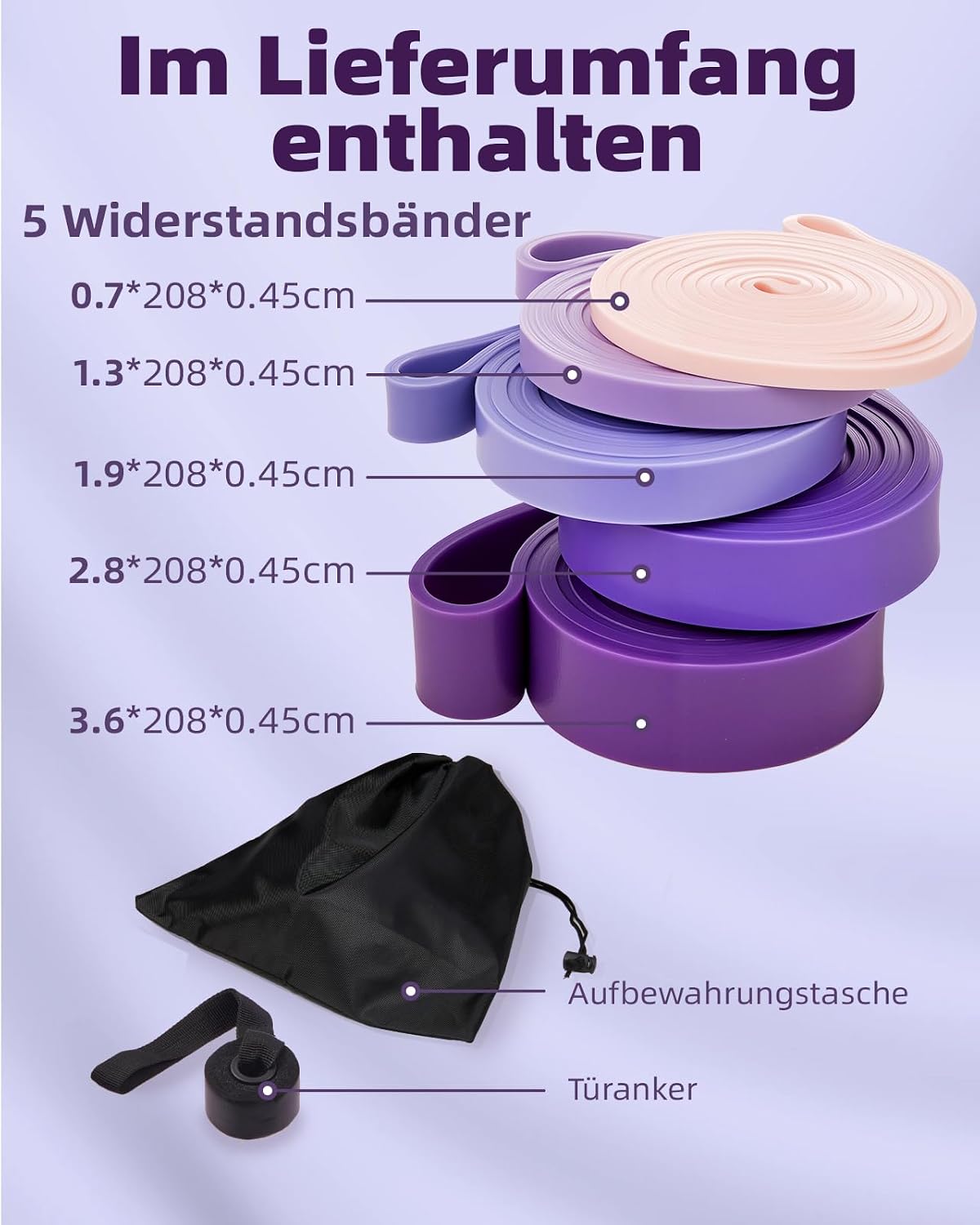 Thumbnail 6 de Fitense Resistance Bands Set mit 5 Widerstandsstufen und Türanker für Yoga, Pilates, Krafttraining & Physiotherapie