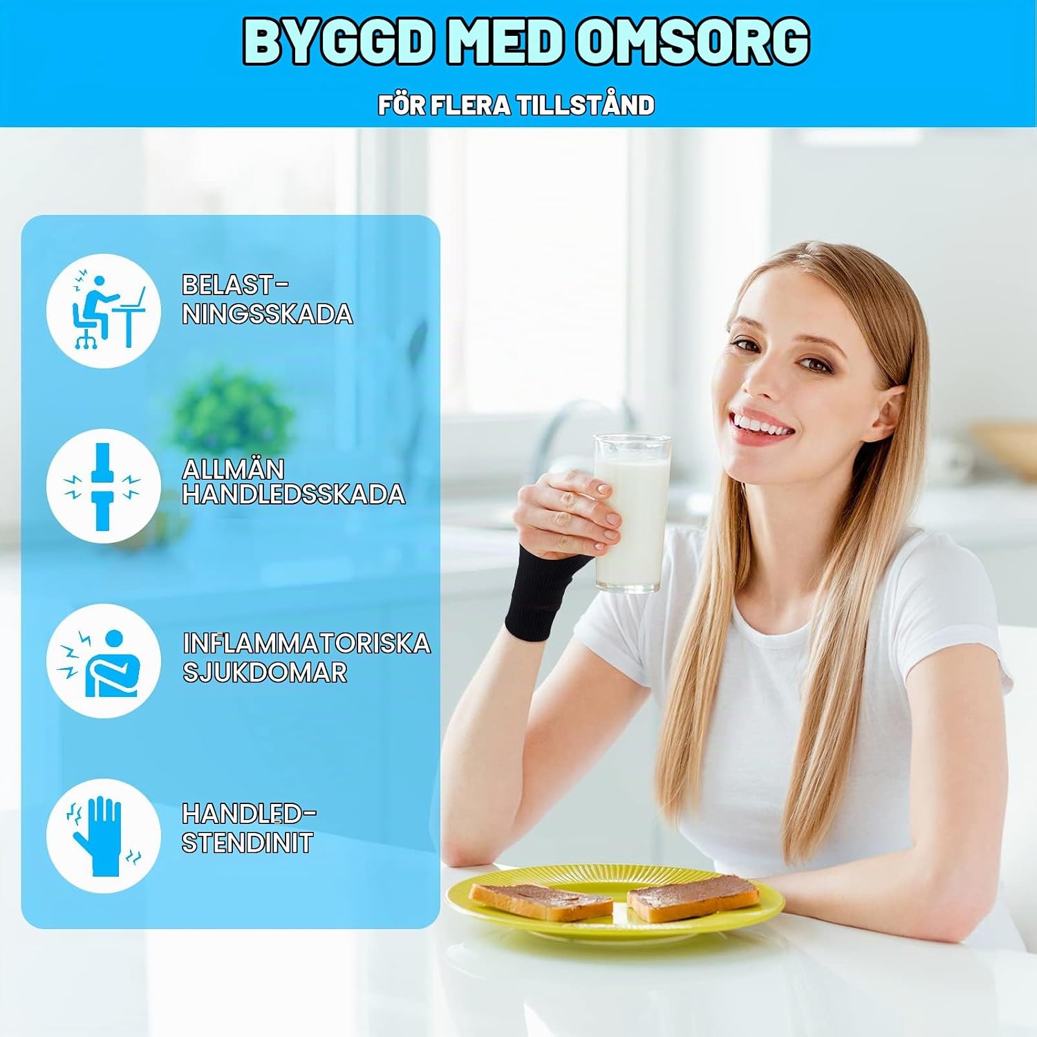 Detalle de ACWOO artrithandskar L med gelstöd för tummen och öppen fingerdesign