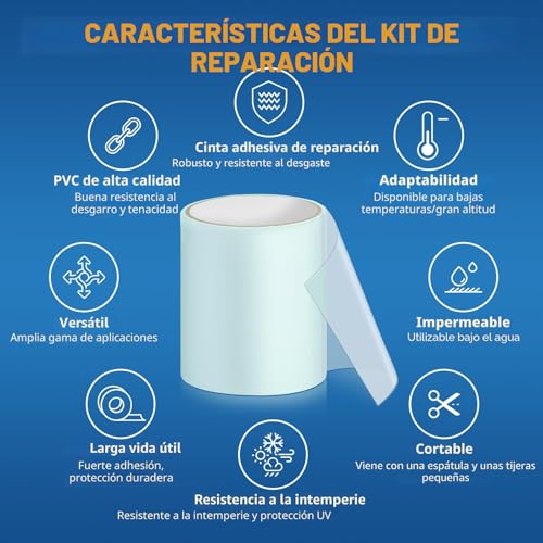 Detalle de AQhui Parches Piscina: kit de reparación con cinta adhesiva bajo agua (10 cm x 250 cm) para lonas, PVC y más
