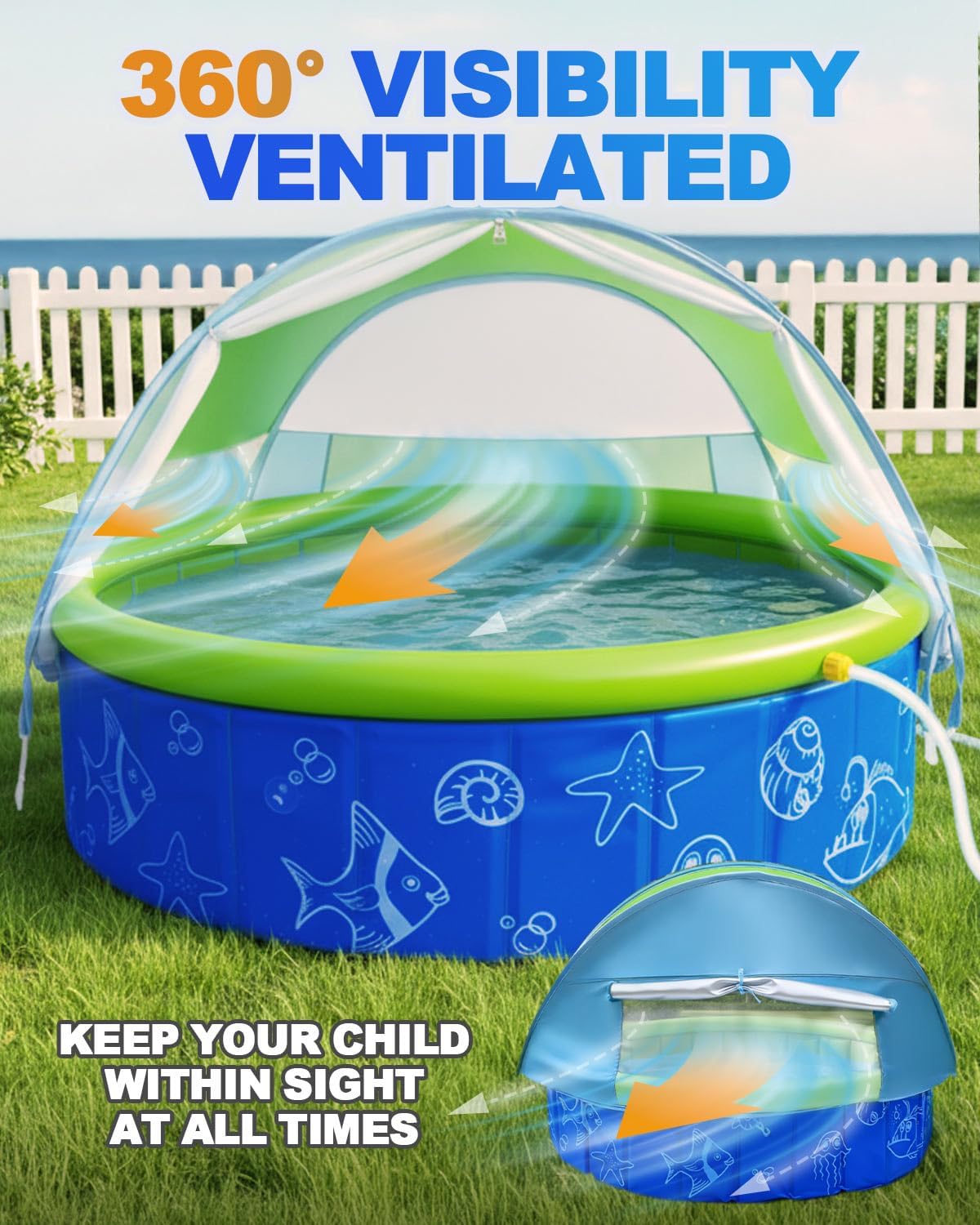 Thumbnail 5 de Olutula 2026 Foldable Kiddie Pool with Canopy – 47-Inch, 20 Ocean Balls, Portable Outdoor Shade