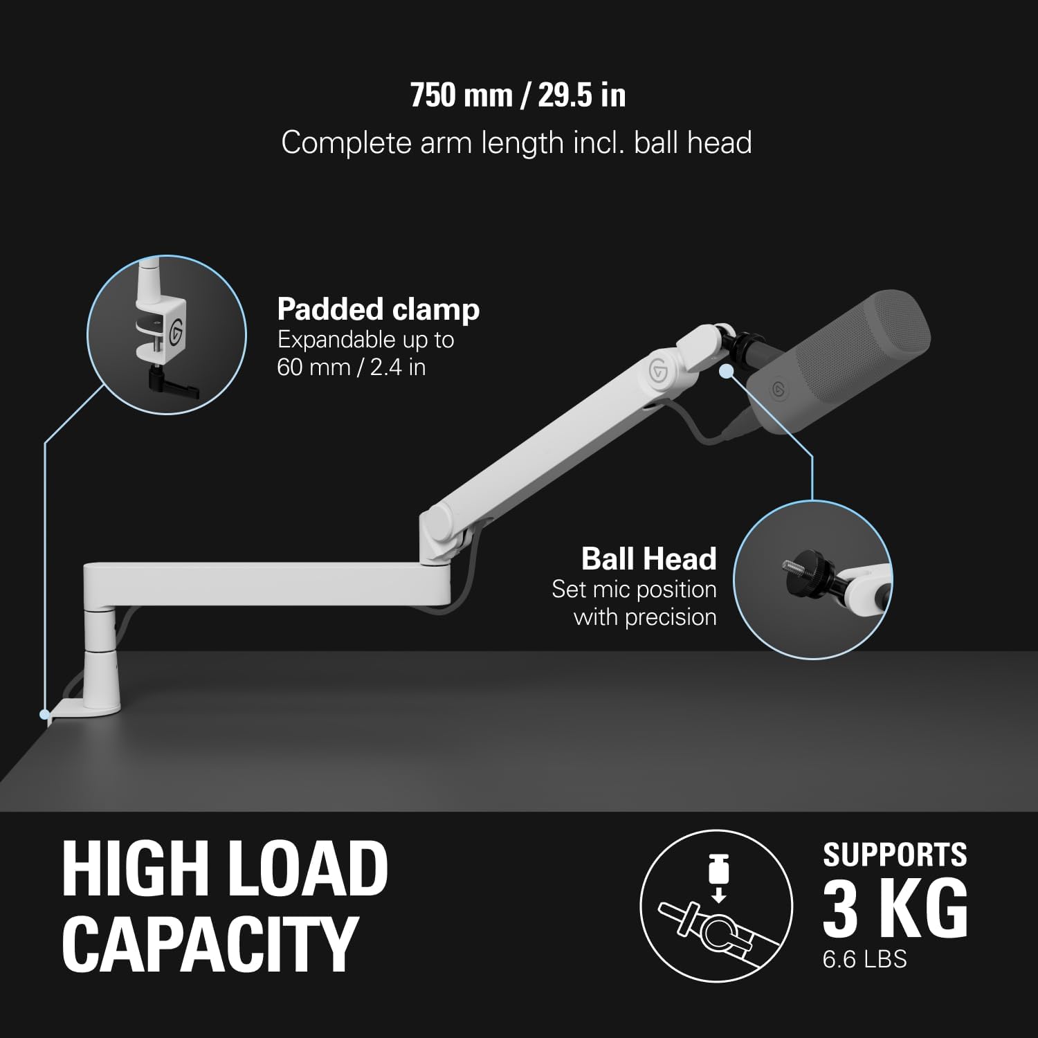 Thumbnail 3 de Elgato Wave Mic Arm Pro White: Low-Profile Gas-Spring Microphone Arm