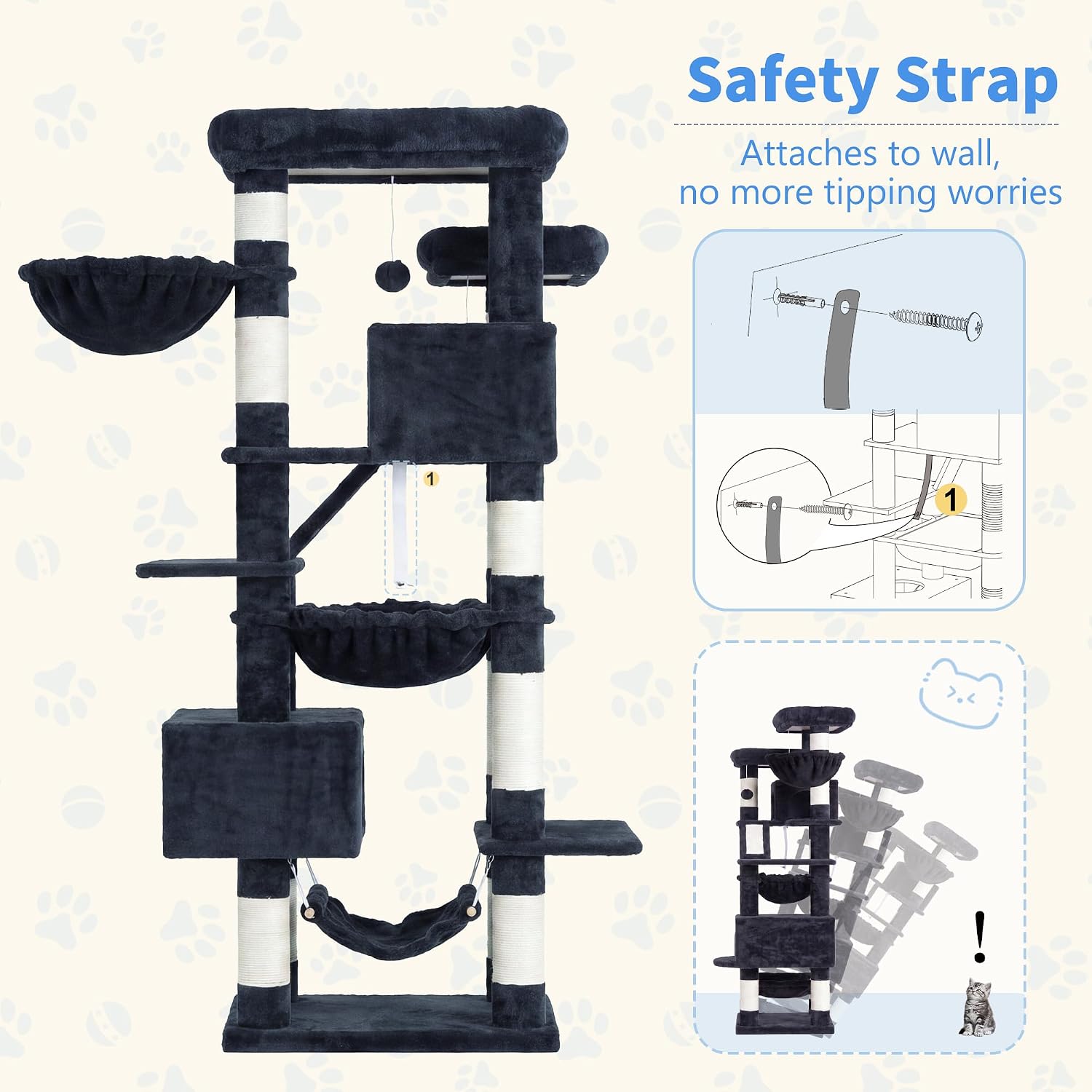 Thumbnail 5 de Heybly HCT034G 71-Inch Cat Tree with 6 Levels, Condos and Sisal Scratcher