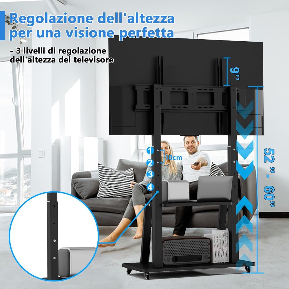Thumbnail 2 de Carrello TV mobile suruoteper: supporto versatile per schermi da 42–100 pollici con VESA 200x200–900x600