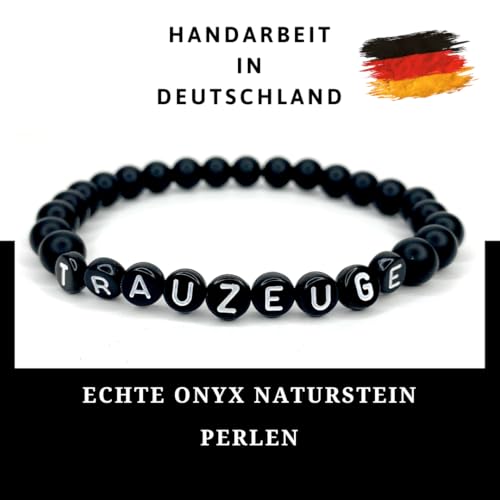 Detalle de ONDEGO Fragen Karte Armband TRAUZEUGE ONYX Naturstein schwarz matt – Herren, personalisiert (L)