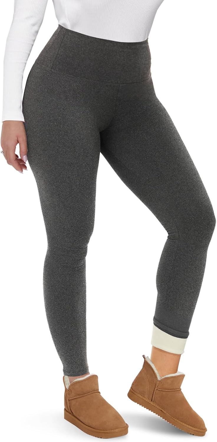 Detalle de CAMPSNAIL Fleece-Lined Leggings for Women, Black, High-Waisted with Pockets