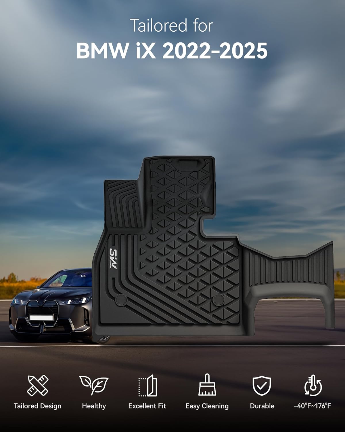 Thumbnail 1 de 3W BMW iX Floor Mats & Cargo Liner (2022–2025) xDrive45/50/60 All-Weather TPE Custom Fit Set