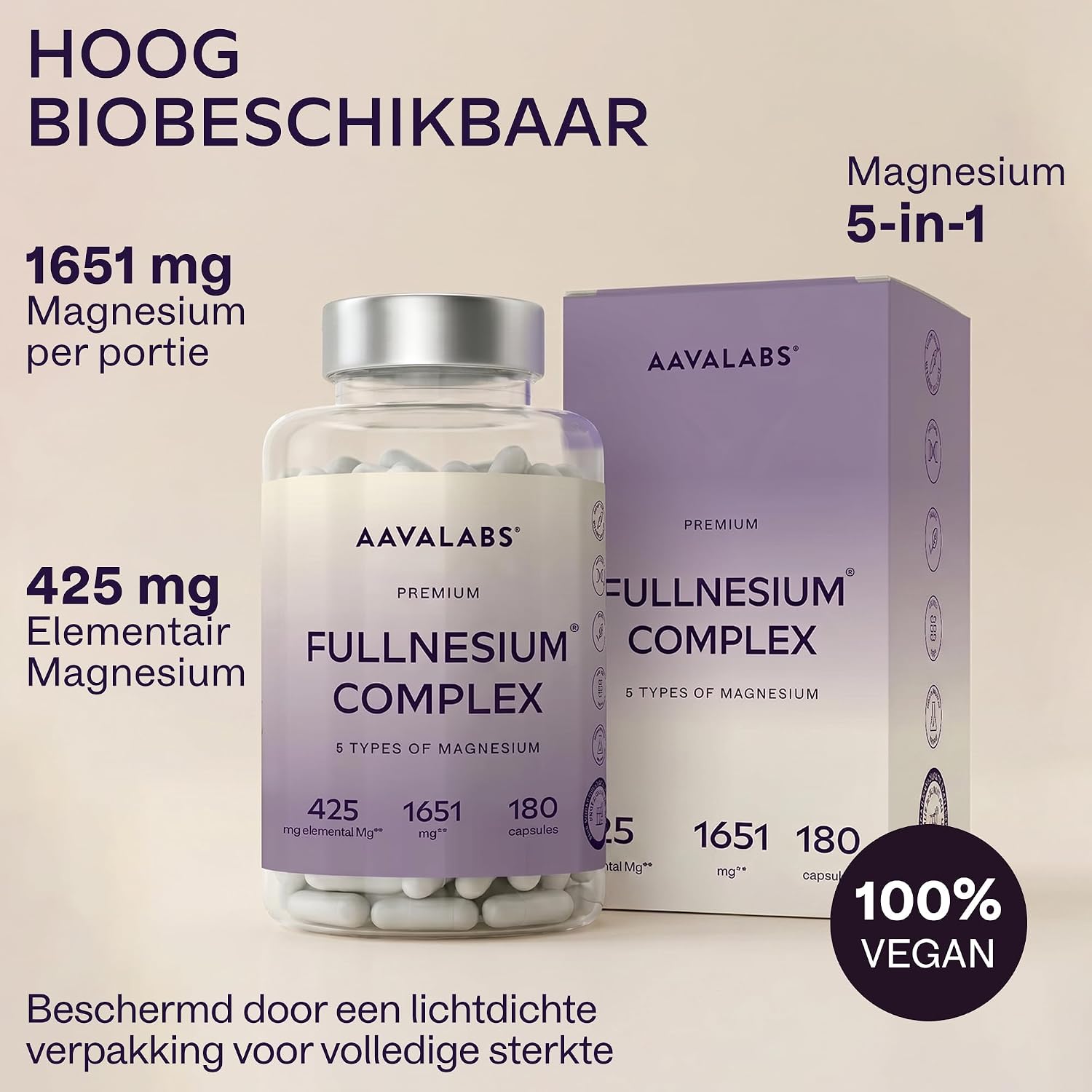 Detalle 2 de AAVALABS Fullnesium Complex magnesiumsupplement, 180 veganistische capsules met vijf magnesiumvormen