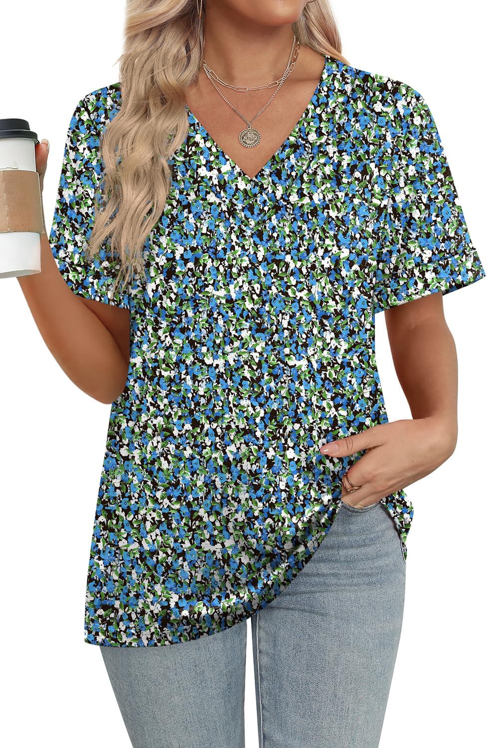 Detalle 2 de WIHOLL Womens Summer Short Sleeve V-Neck T Shirt