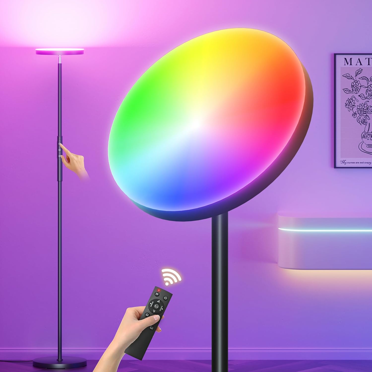 Thumbnail 6 de 42W Stehlampe Wohnzimmer Weiß: 4200 Lumen, verstellbare Farbtemperatur und Dimmmodus