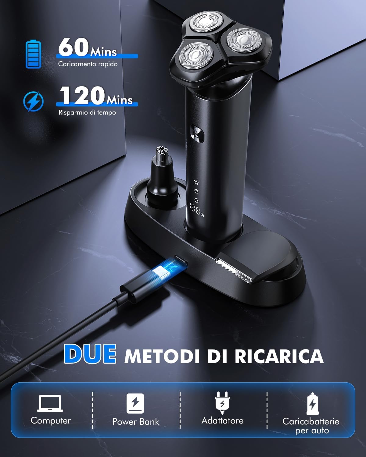 Thumbnail 2 de ETROBOT Rasoio Elettrico Barba Uomo: kit 3 in 1 con Dock di Ricarica e Display LED