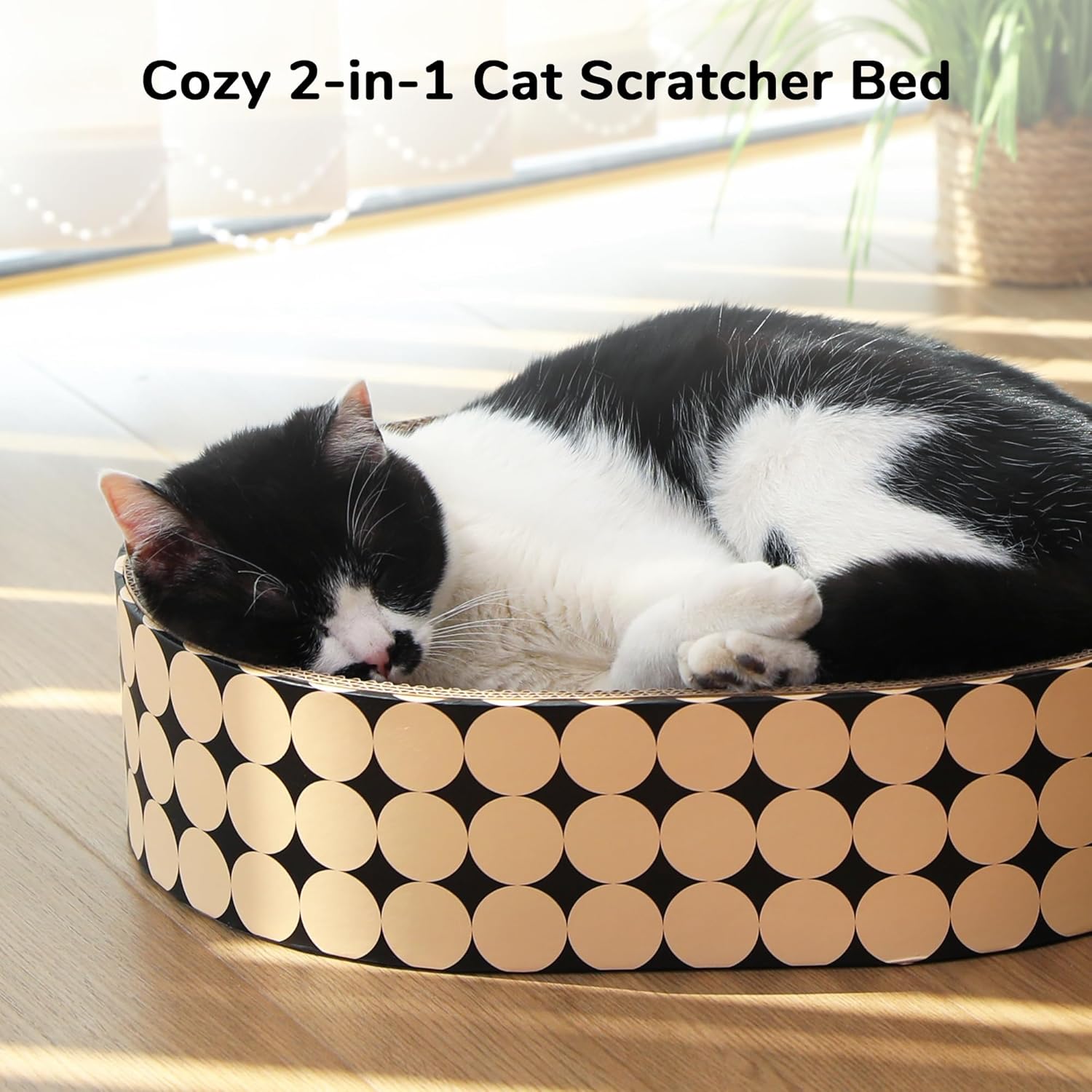 Thumbnail 4 de FUKUMARU Cat Scratcher Cardboard Lounge Bed (2-in-1) – Oval scratch pad bowl, polka dot
