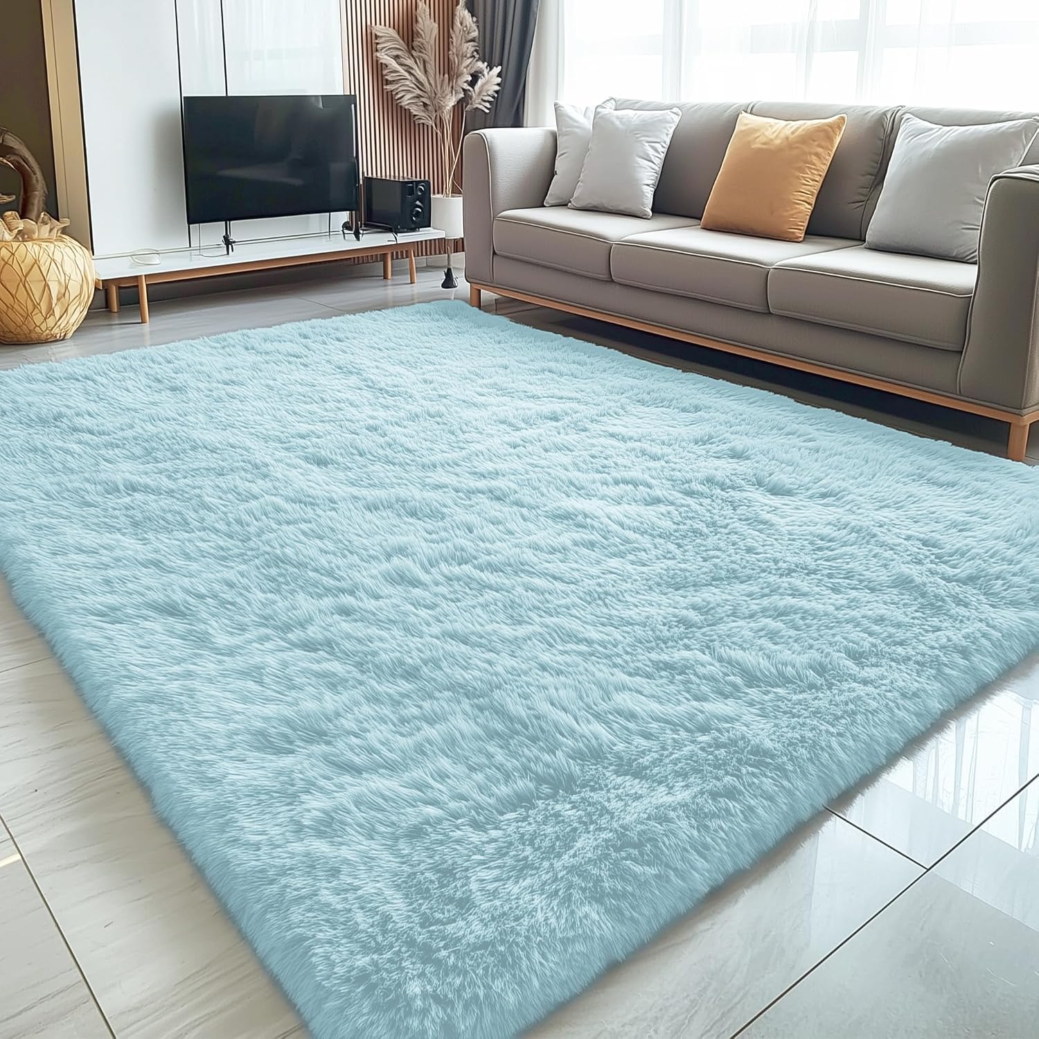 Detalle de OLANLY 5x8 Machine Washable Large Area Rug in Light Blue