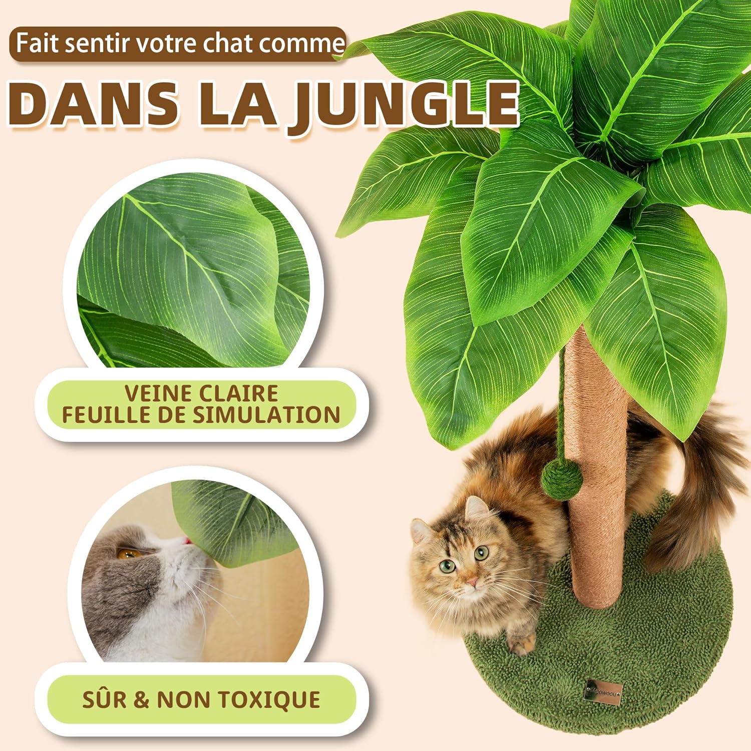 Thumbnail 1 de Meowoou Griffoir pour Chat 60 cm avec corde en sisal et balles suspendues (intérieur)