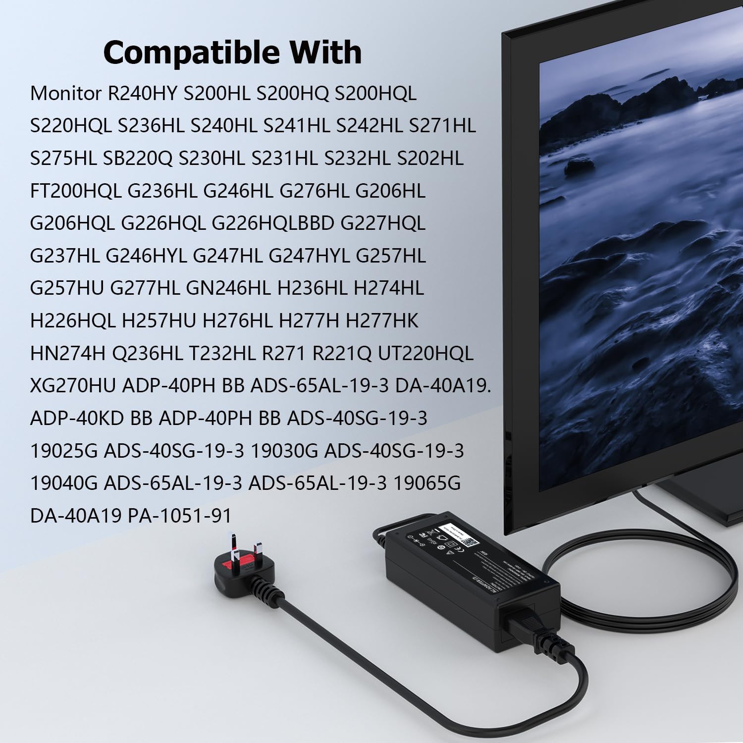 Detalle 2 de VUOHOEG 19V Power Supply for Acer Monitors (S202HL, S271HL, R240HY, and more)