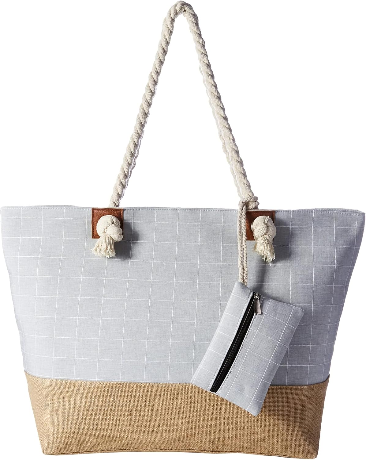 Imagen de DonDon XXL Strandtasche mit Reißverschluss – Großer Einkauf- und Strandbegleiter in Kariert Grau en OfertitasTOP