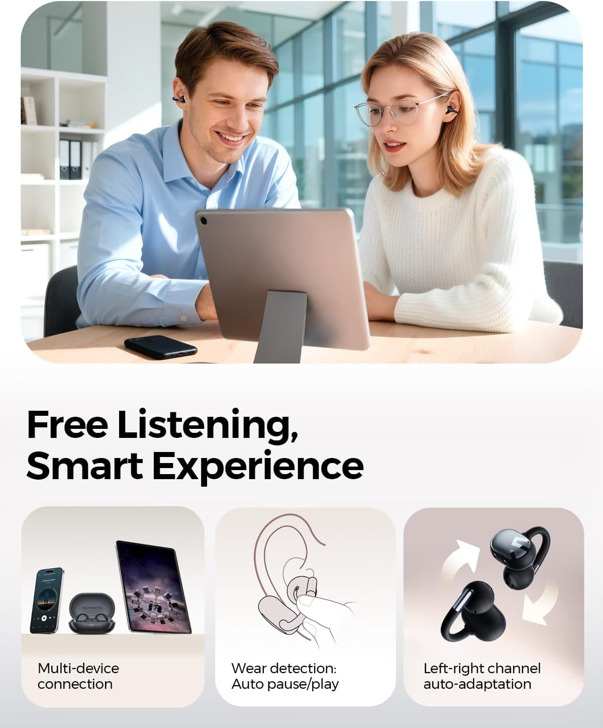 Detalle de SoundPEATS Clip1 open-ear Bluetooth earbuds