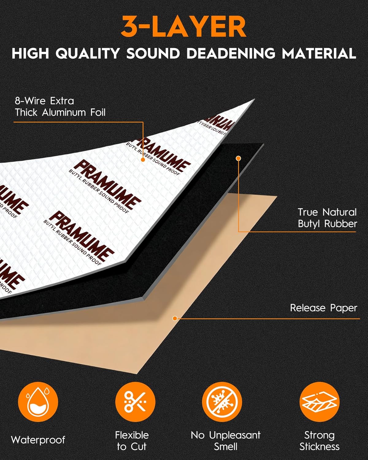 Thumbnail 1 de 38 sqft Car Sound Deadening Mat — 80 mil Thick Butyl Heat & Noise Insulation for Cars
