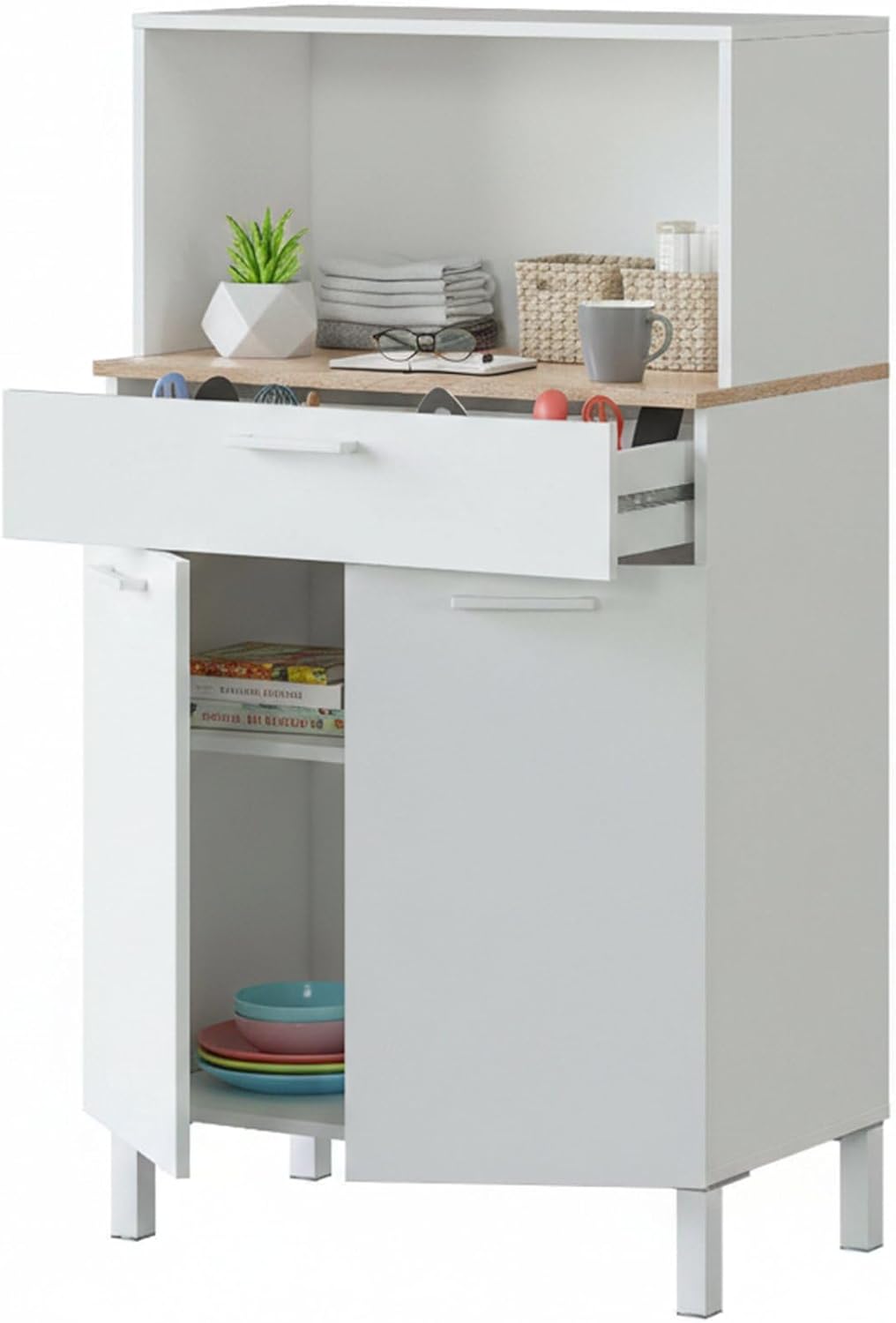 Detalle de Dmora Armadio multiuso 2 ante Norman – Bianco e Rovere, 72x40x126 cm