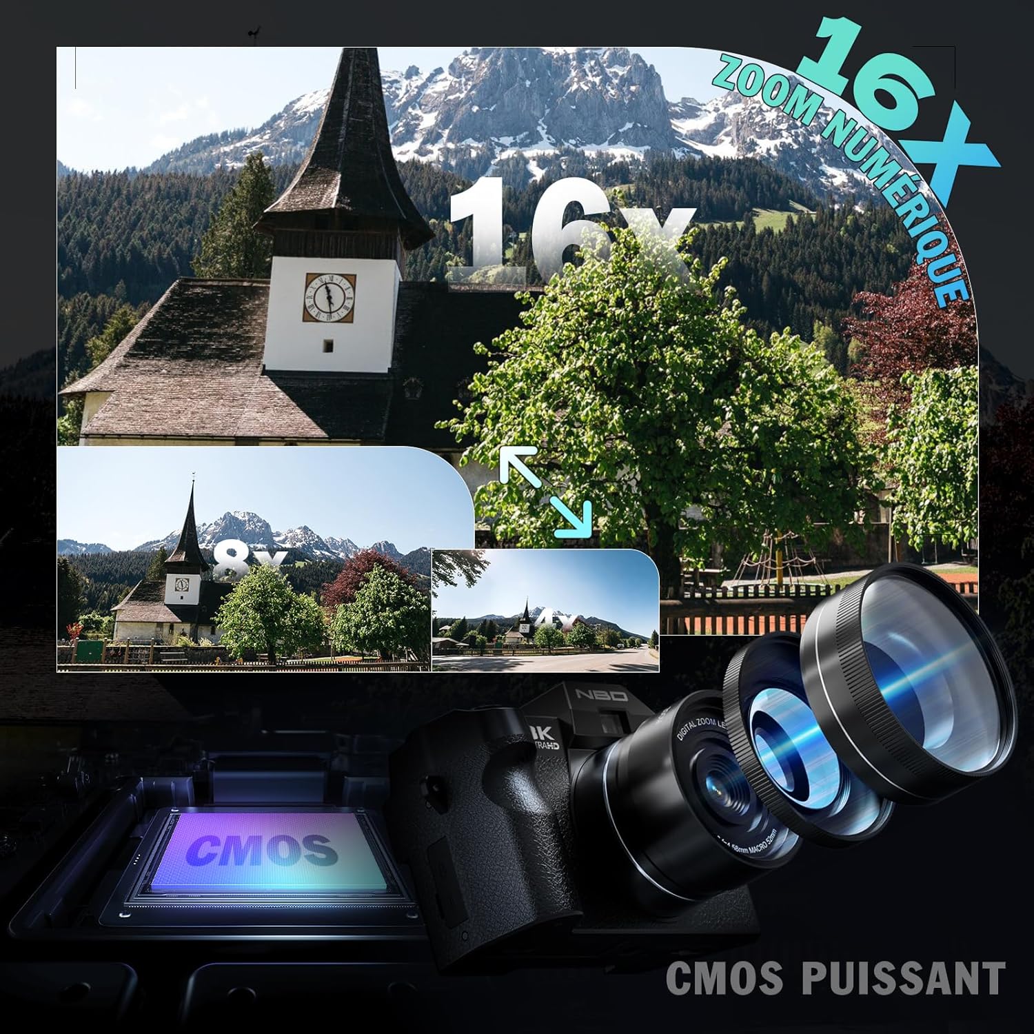 Thumbnail 3 de NBD Appareil Photo numérique 8K 64MP avec autofocus et zoom 16x - Noir