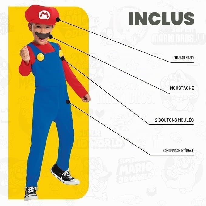 Detalle 2 de Disguise Super Mario-kostuum voor kinderen met Mario-hoed en snor