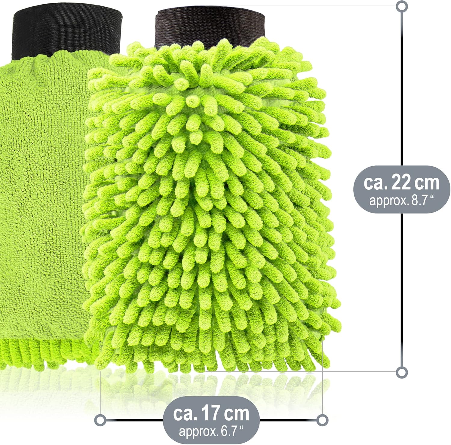 Thumbnail 5 de com-four® Gant de Lavage 3x pour Voitures et Ménage – Gant en Microfibre et Chenille, Vert Fluo