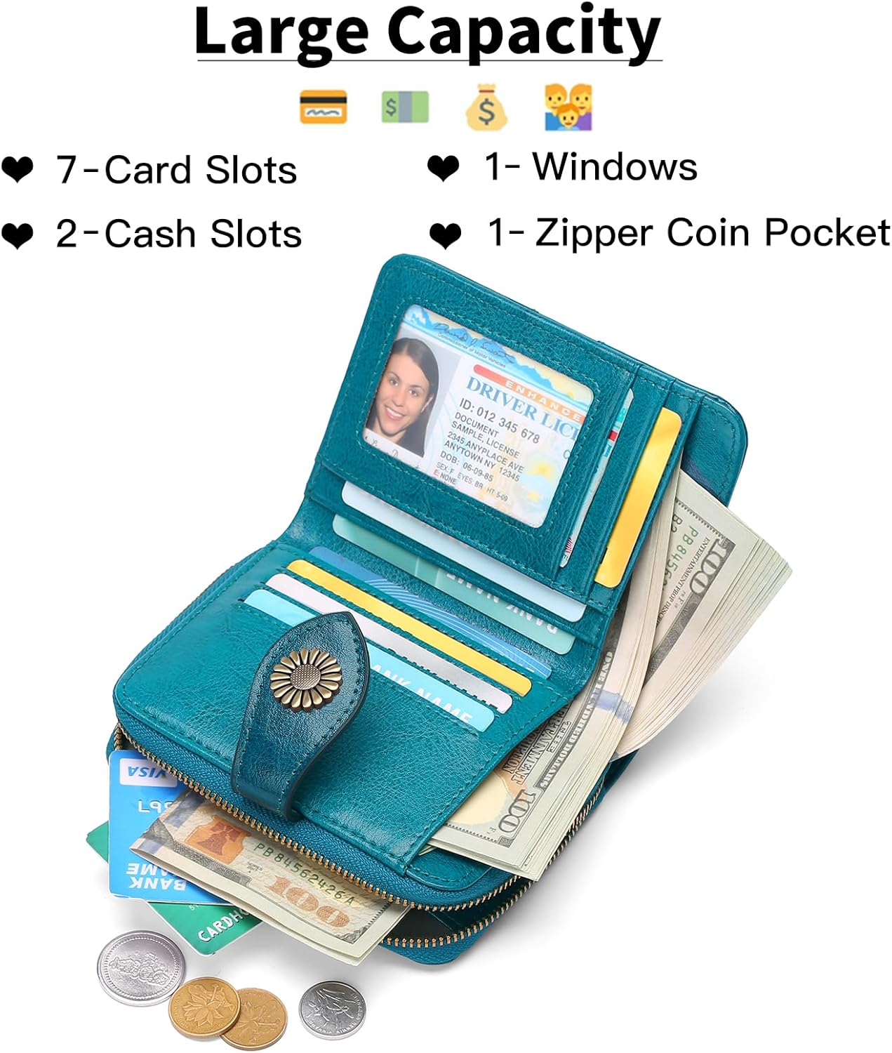 Thumbnail 2 de SENDEFN Leather Small RFID Wallet for Women