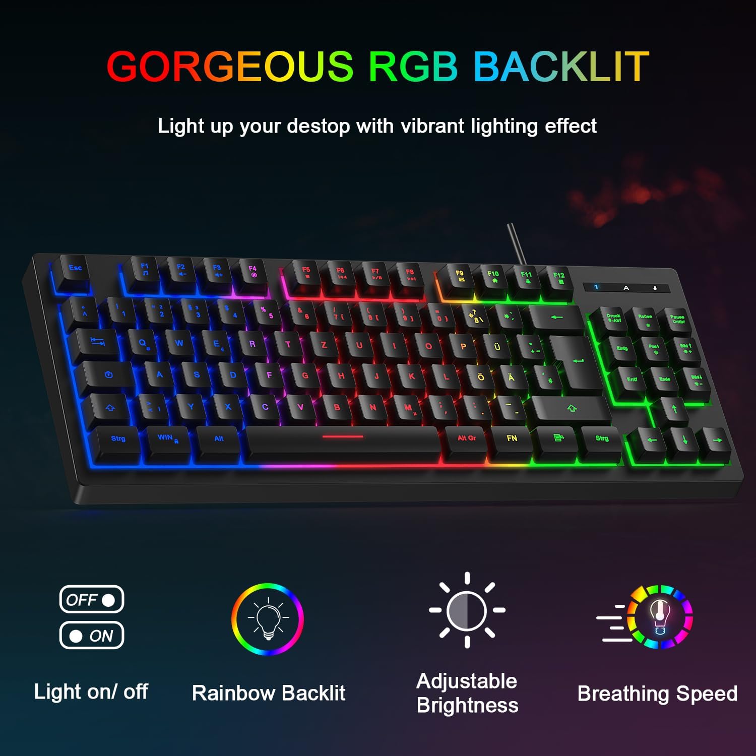 Detalle 2 de Rewurnth Gaming Tastatur und Maus Set 75% TKL