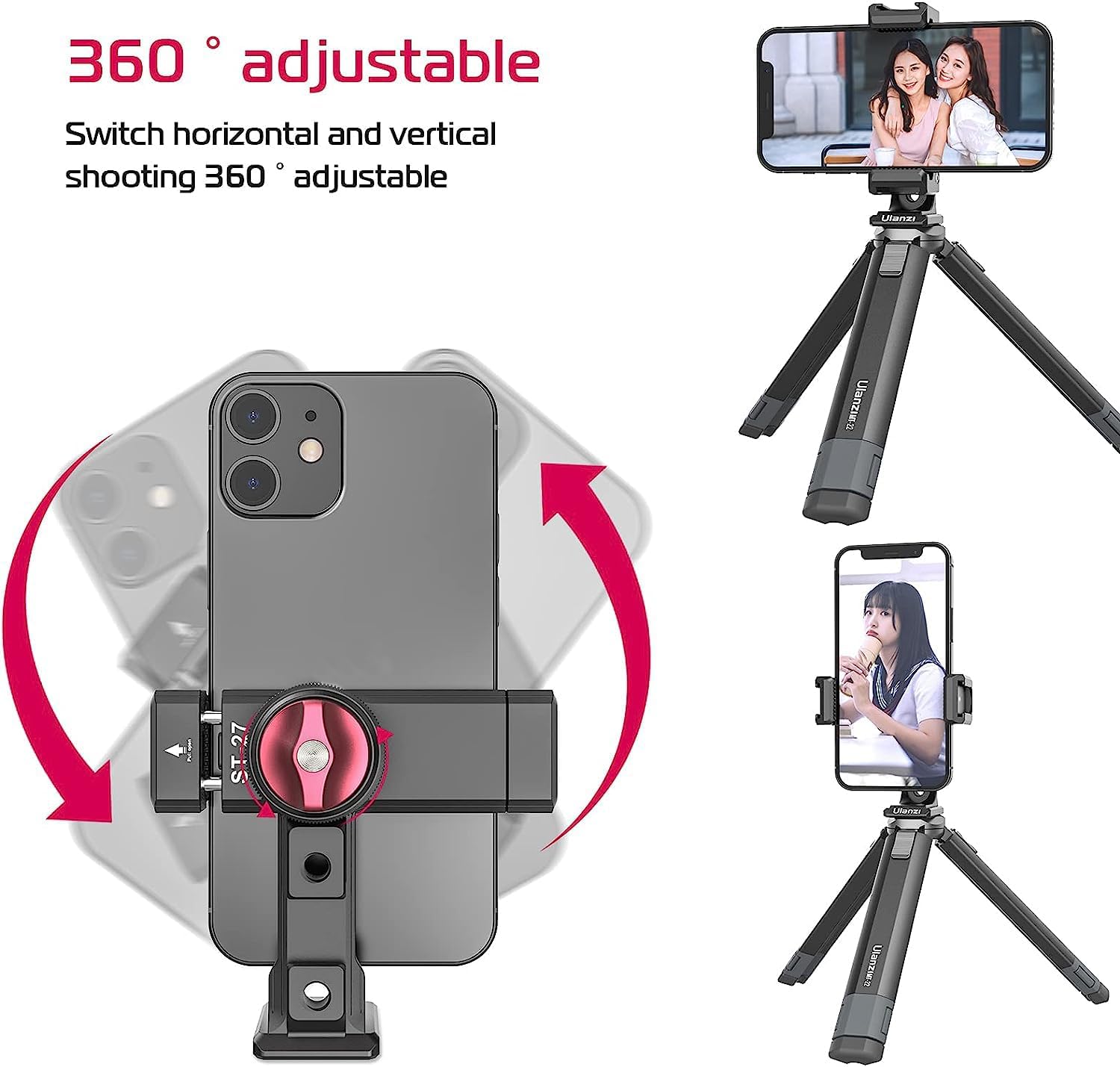 Thumbnail 3 de Metal Phone Tripod Mount 360° Smartphone Tripod Adapter for iPhone