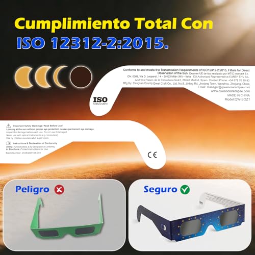 Detalle 2 de QIWEI Gafas Eclipse Solar Homologadas ISO 12312-2 – Pack Cartón 10
