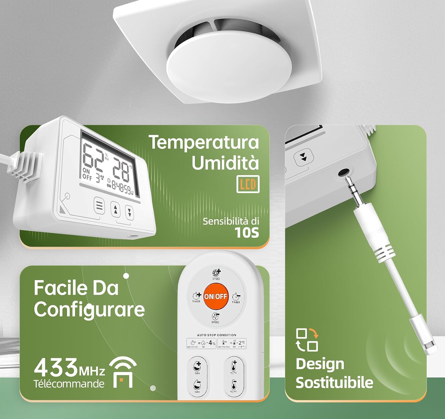 Detalle de BUMSOU Ventola di estrazione 100mm con sensore di umidità, sensore di temperatura e timer P119