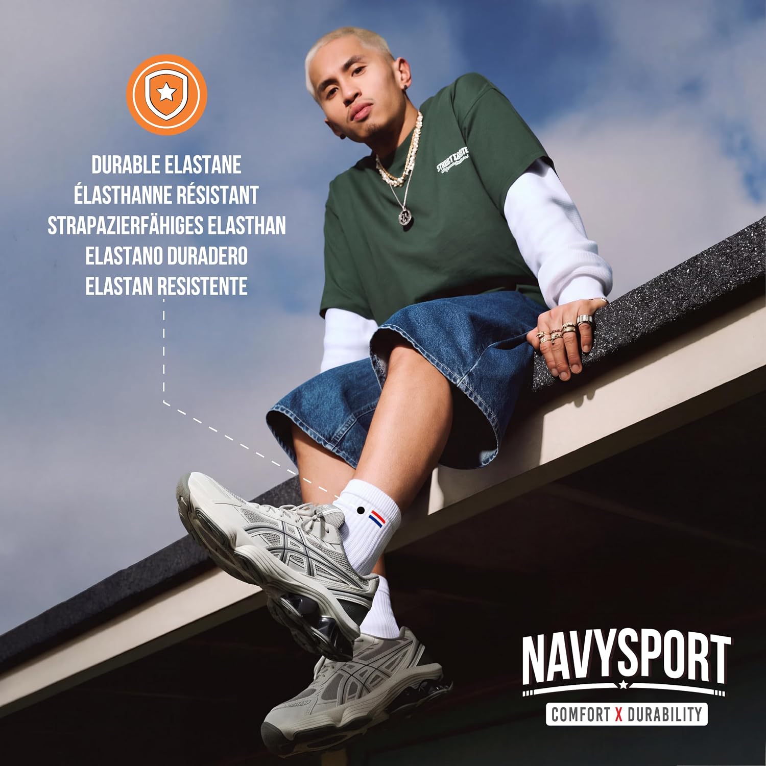 Detalle de NAVYSPORT sportsokken voor heren, kwartlang katoen-elastaan, 6 paar