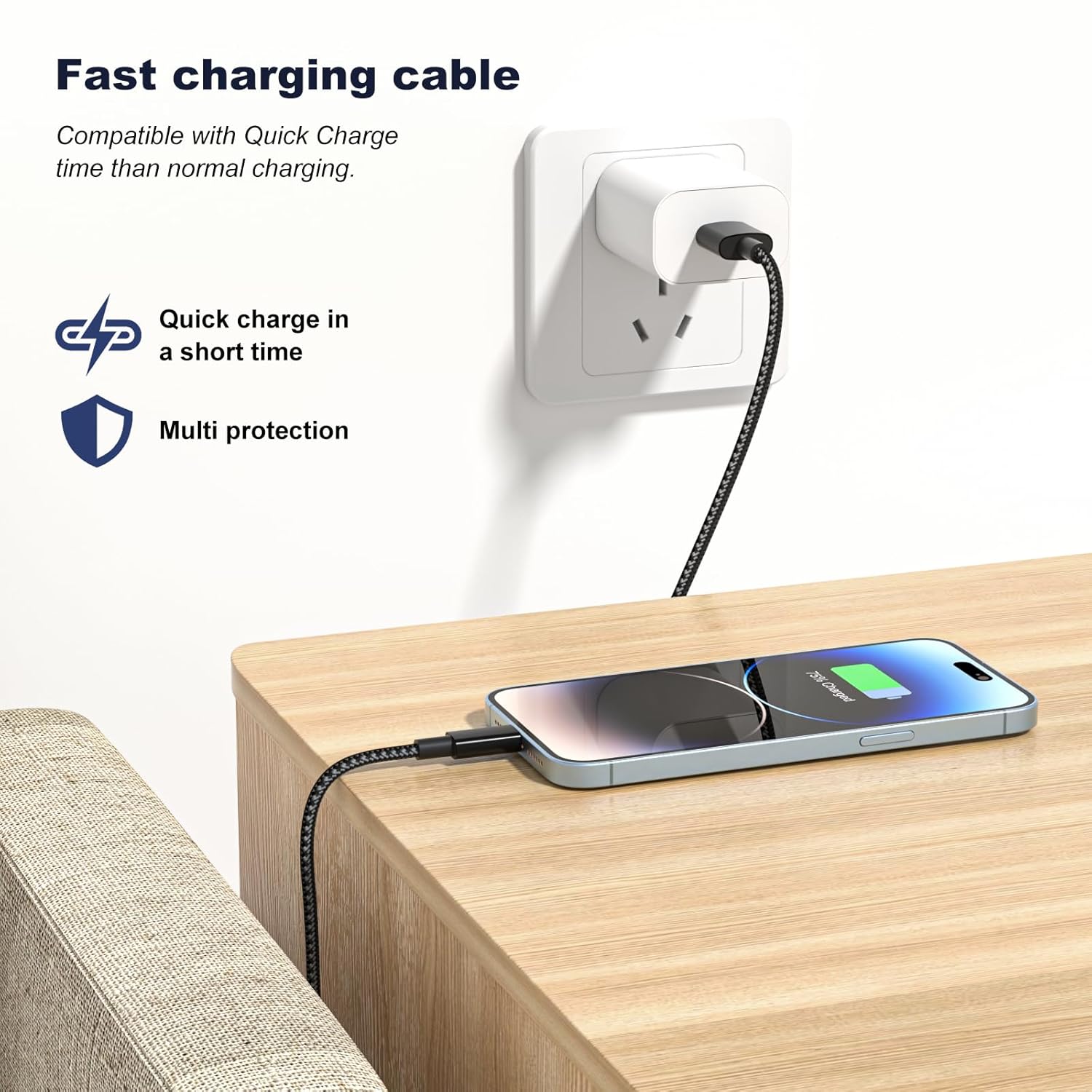 Thumbnail 3 de iPhone Charger Cable 2-Pack (Lightning to USB) – MFi Certified, 1m & 2m, Braided