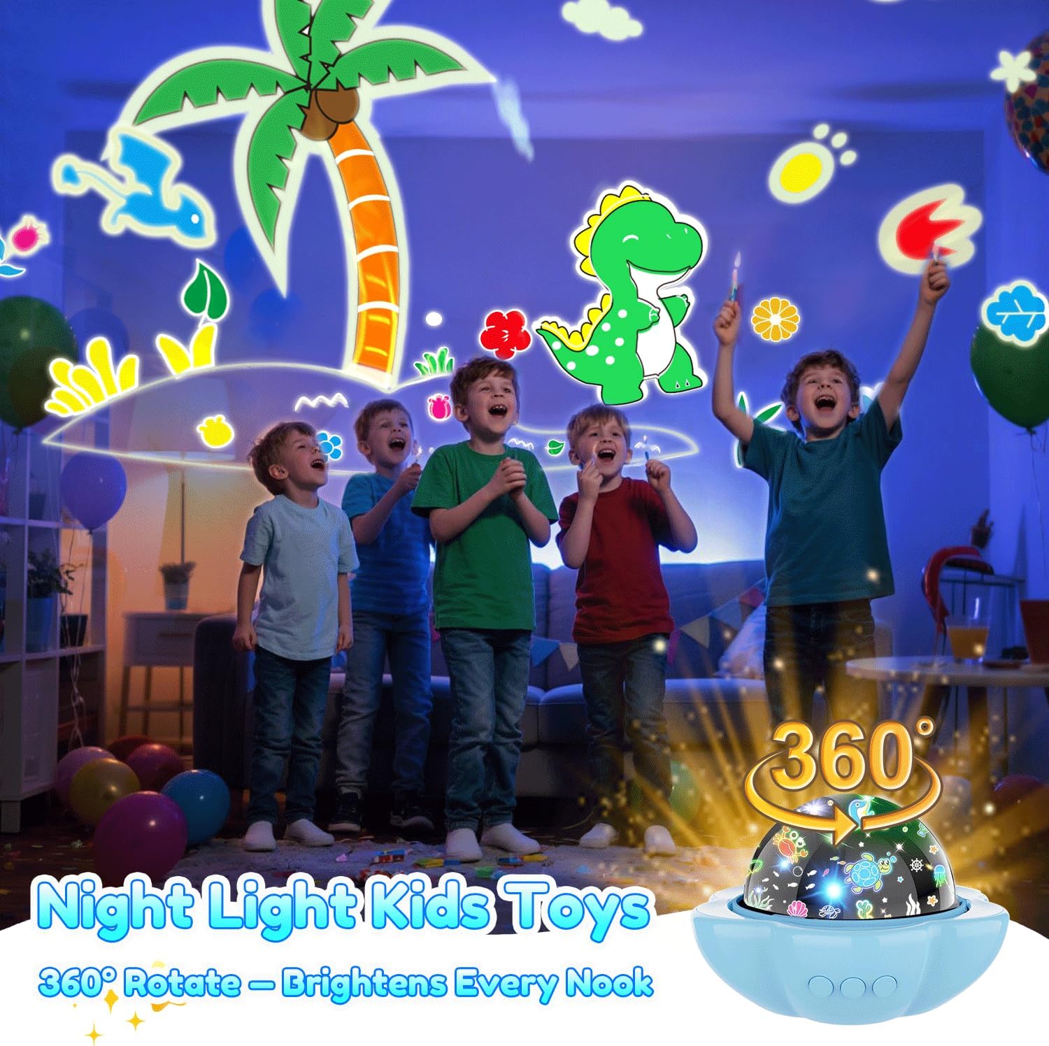 Detalle de Dinosaur Night Light Projector for Kids – 360° Starry Sky with Dino Themes