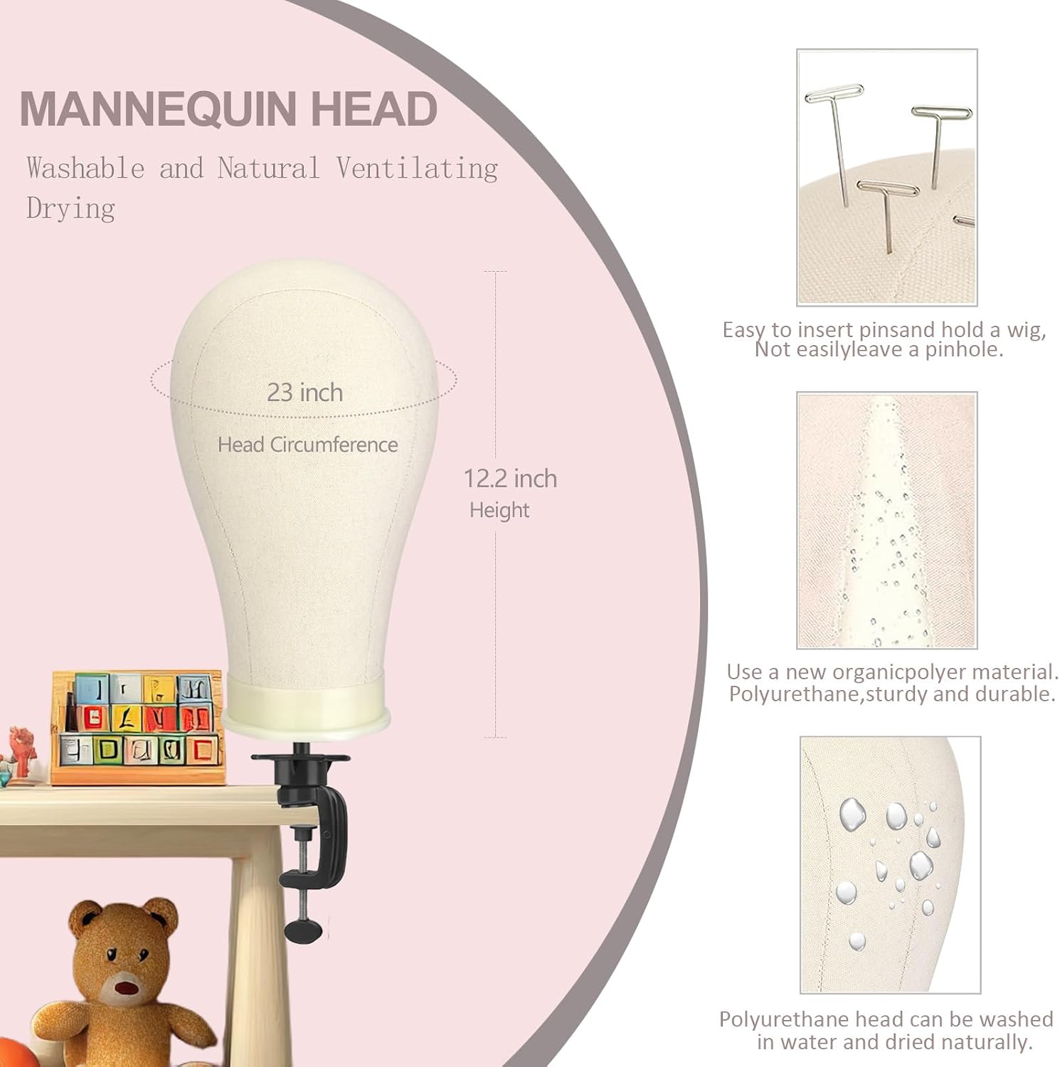 Detalle de SZCY LLC 23-Inch Canvas Block Wig Head with 47-Inch Tripod Stand