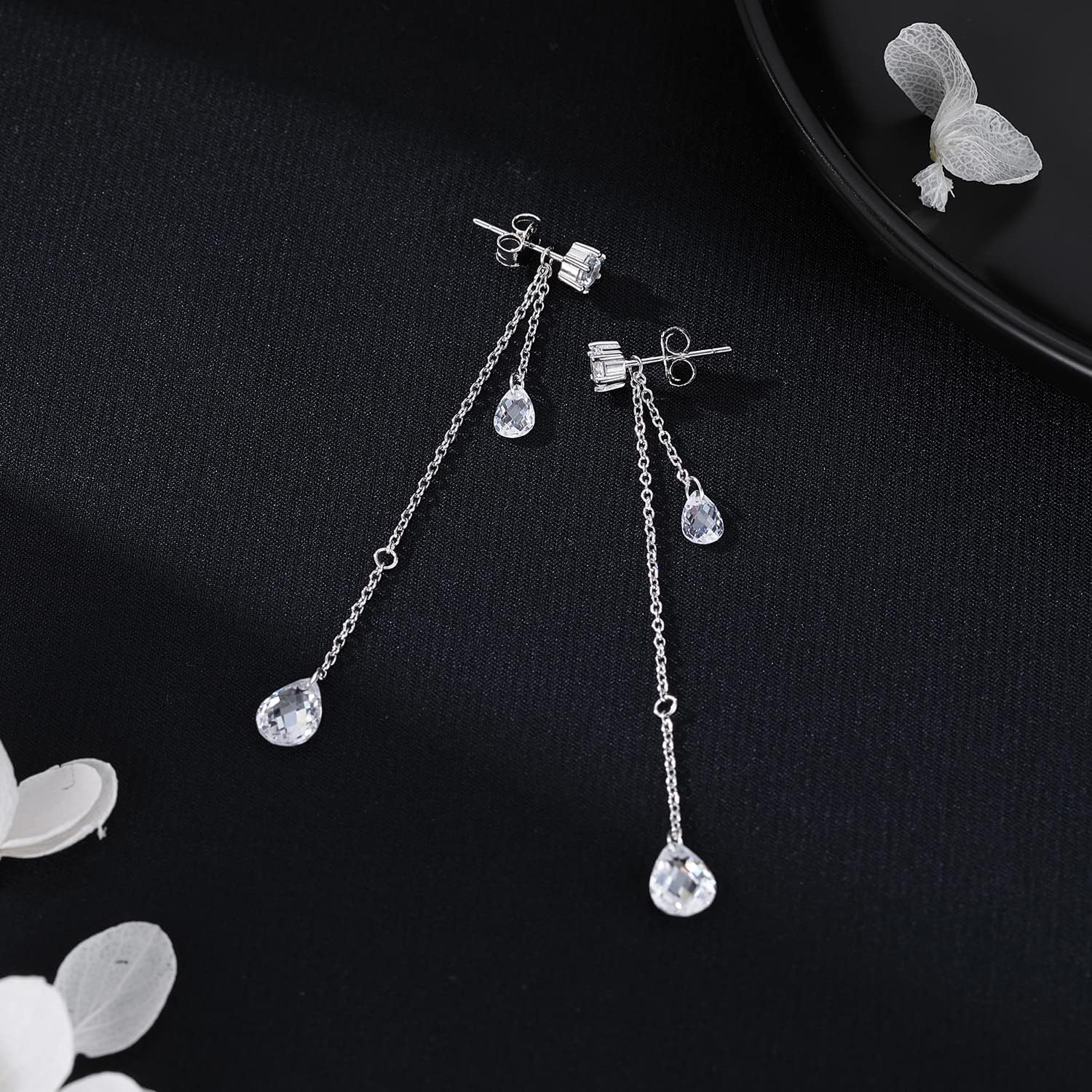Thumbnail 3 de SLUYNZ 925 Sterling Silber CZ-Tropfenohrringe mit Kette – baumelnde Tropfform für Frauen, Teenager & Mädchen