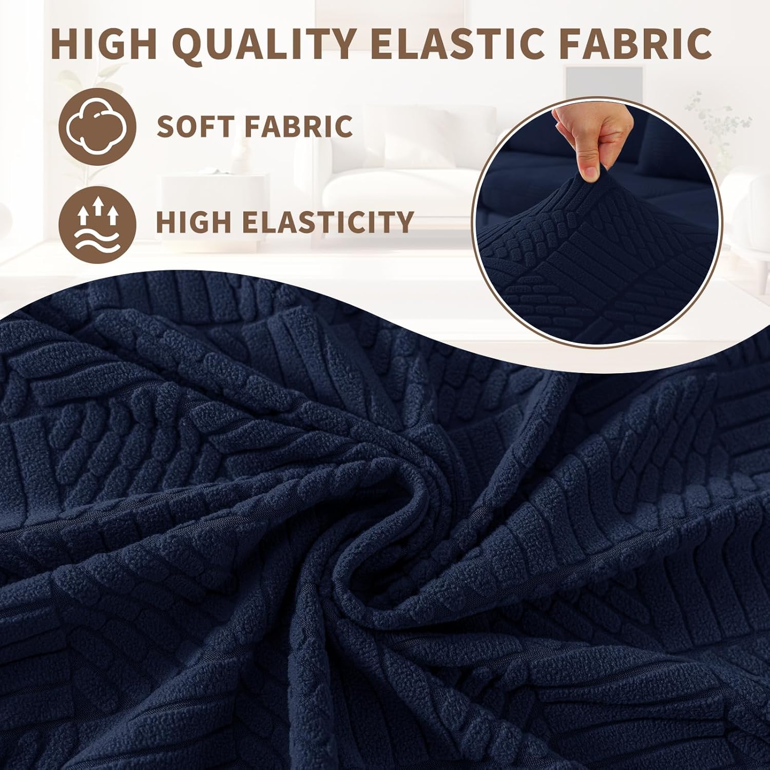 Thumbnail 3 de Ystyle Housse de coussin de canapé extensible universelle (1 place, bleu foncé) anti-dérapante et lavable