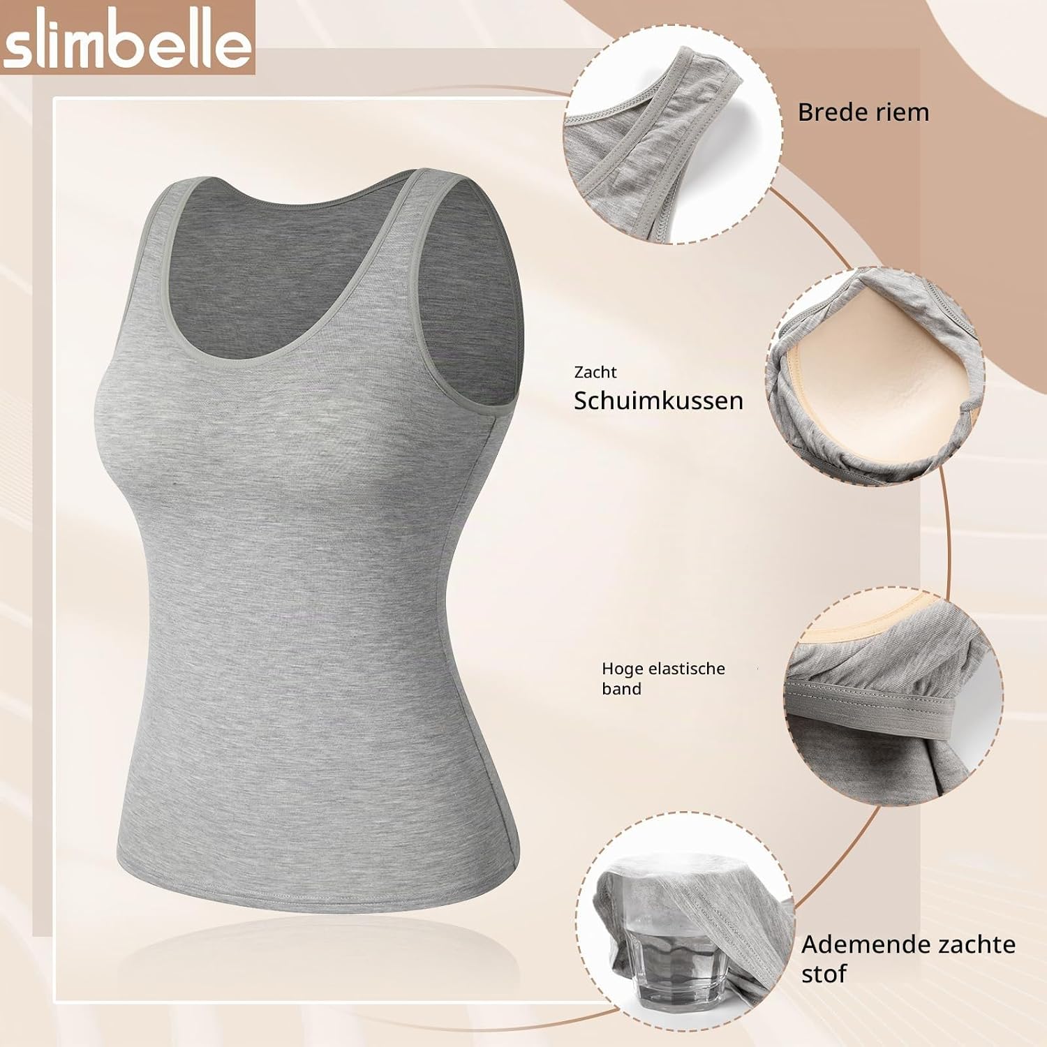 Thumbnail 3 de SLIMBELLE Damen Unterhemd BH Hemd: naadloze shapingtop met uitneembare cups